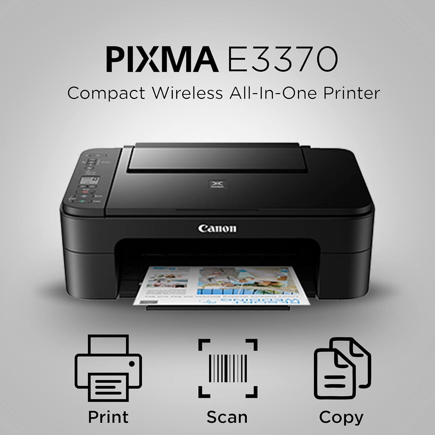 Canon PIXMA E3370 All-in-One Wireless Ink Efficient Color Printer (Black)