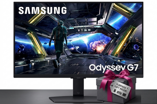 Samsung 27"(68.5cm) Odyssey G7 4K Smart Gaming Monitor|UHD 3840 x 2160|Fast IPS panel|144 Hz|1ms|OTT Apps|VESA DisplayHDR400|Speakers|FreeSync Premium|LAN|WiFi|Bluetooth|HAS Pivot|LS27DG700EWXXL|Black