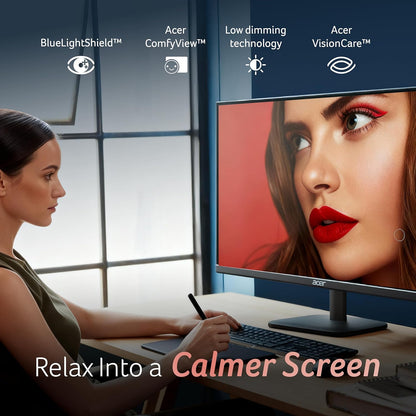 Acer EK220Q J0 21.5 Inch Full HD VA Panel Monitor | 120Hz Refresh | 1ms VRB | AdaptiveSync | sRGB 99% | Flicker-Less & BlueLightShield | ZeroFrame | HDMI + VGA | Tilt Adjustable I Eye Care | Black
