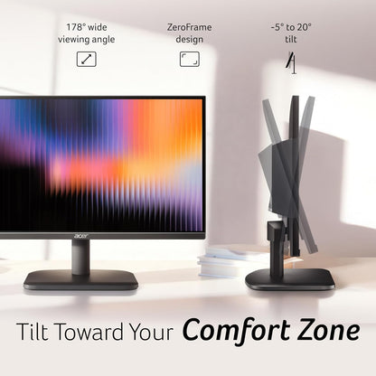 Acer EK220Q J0 21.5 Inch Full HD VA Panel Monitor | 120Hz Refresh | 1ms VRB | AdaptiveSync | sRGB 99% | Flicker-Less & BlueLightShield | ZeroFrame | HDMI + VGA | Tilt Adjustable I Eye Care | Black