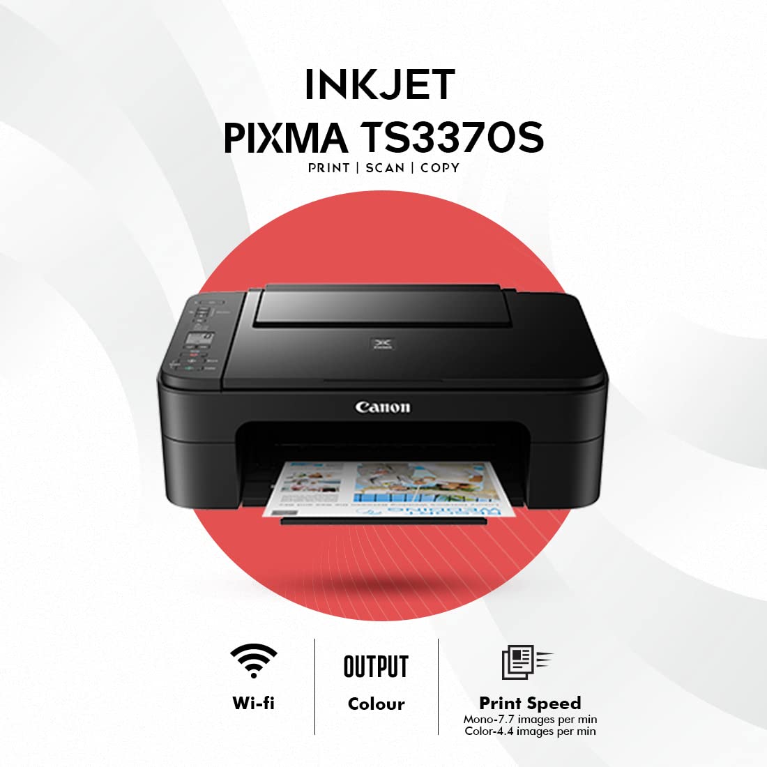 Canon PIXMA TS3370s All in One |Print |Scan |Copy) WiFi Inkjet Colour Printer for Home