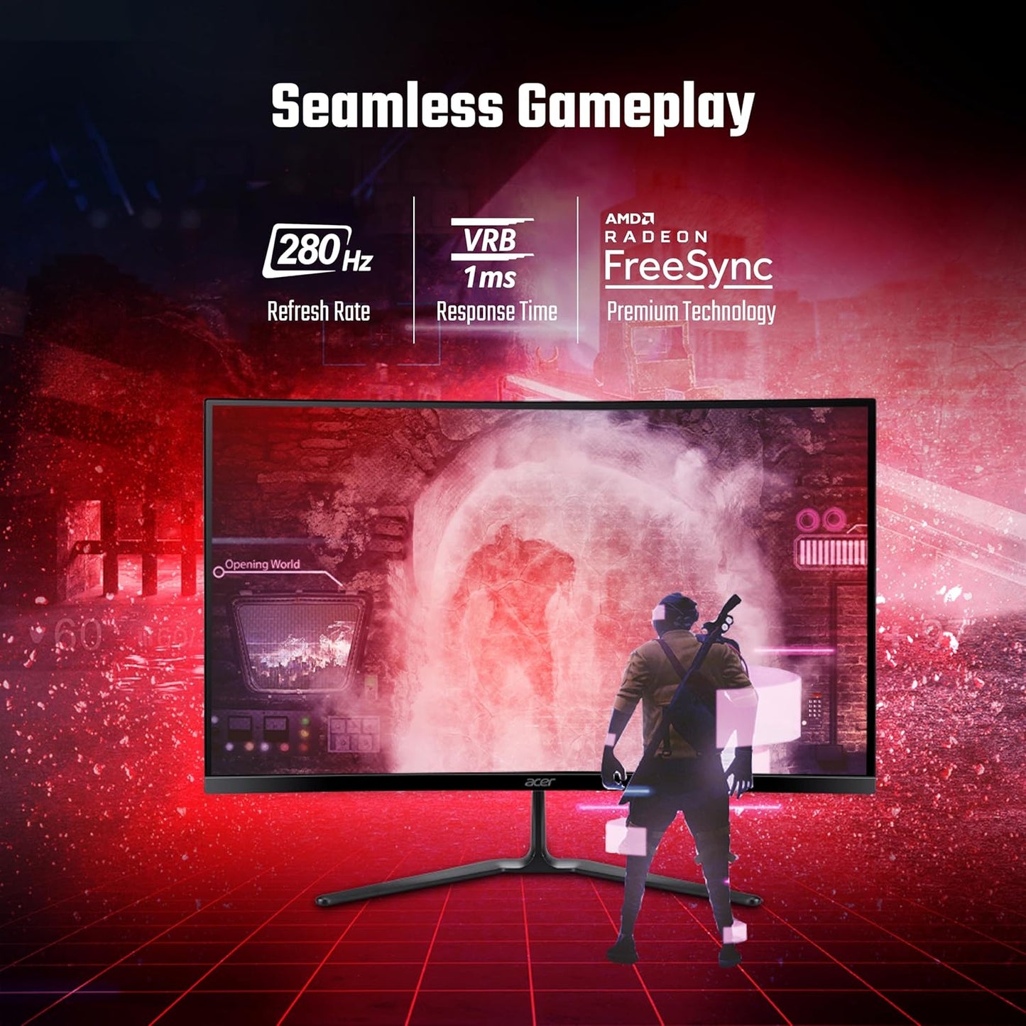 Acer ED270 Z 27 Inch Full HD 1500 R Curved Gaming Backlit LED LCD Monitor I 1MS VRB, 280Hz Refresh Rate I AMD Freesync Premium I HDR10 I 2 x HDMI(2.0) 1 x DP(1.4), Audio Out I 2W x 2 Speakers I Black