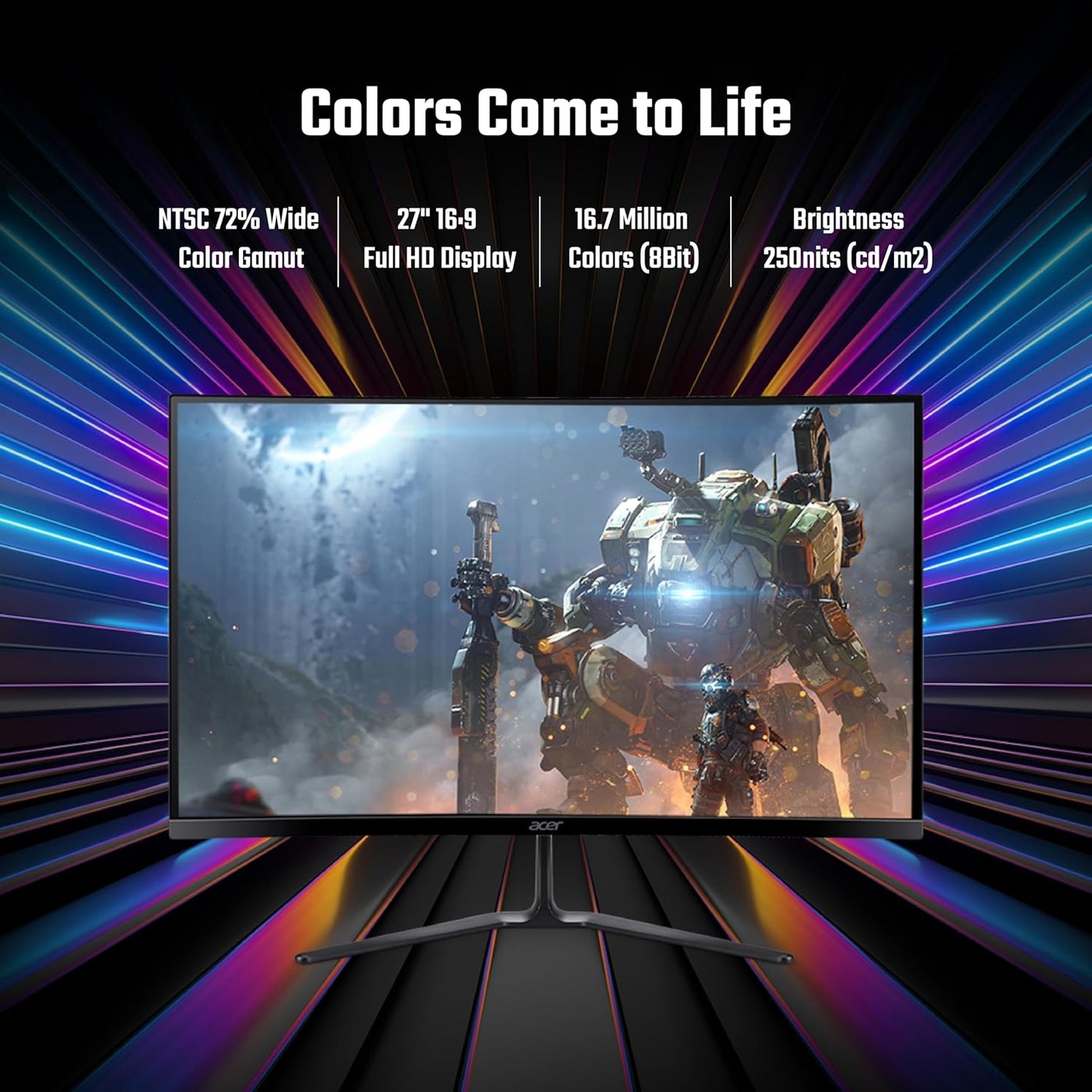 Acer ED270 Z 27 Inch Full HD 1500 R Curved Gaming Backlit LED LCD Monitor I 1MS VRB, 280Hz Refresh Rate I AMD Freesync Premium I HDR10 I 2 x HDMI(2.0) 1 x DP(1.4), Audio Out I 2W x 2 Speakers I Black