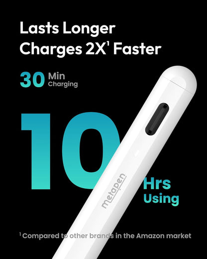 Metapen Pencil A8 for Apple iPad 2018-2025, 2X Faster Charge White