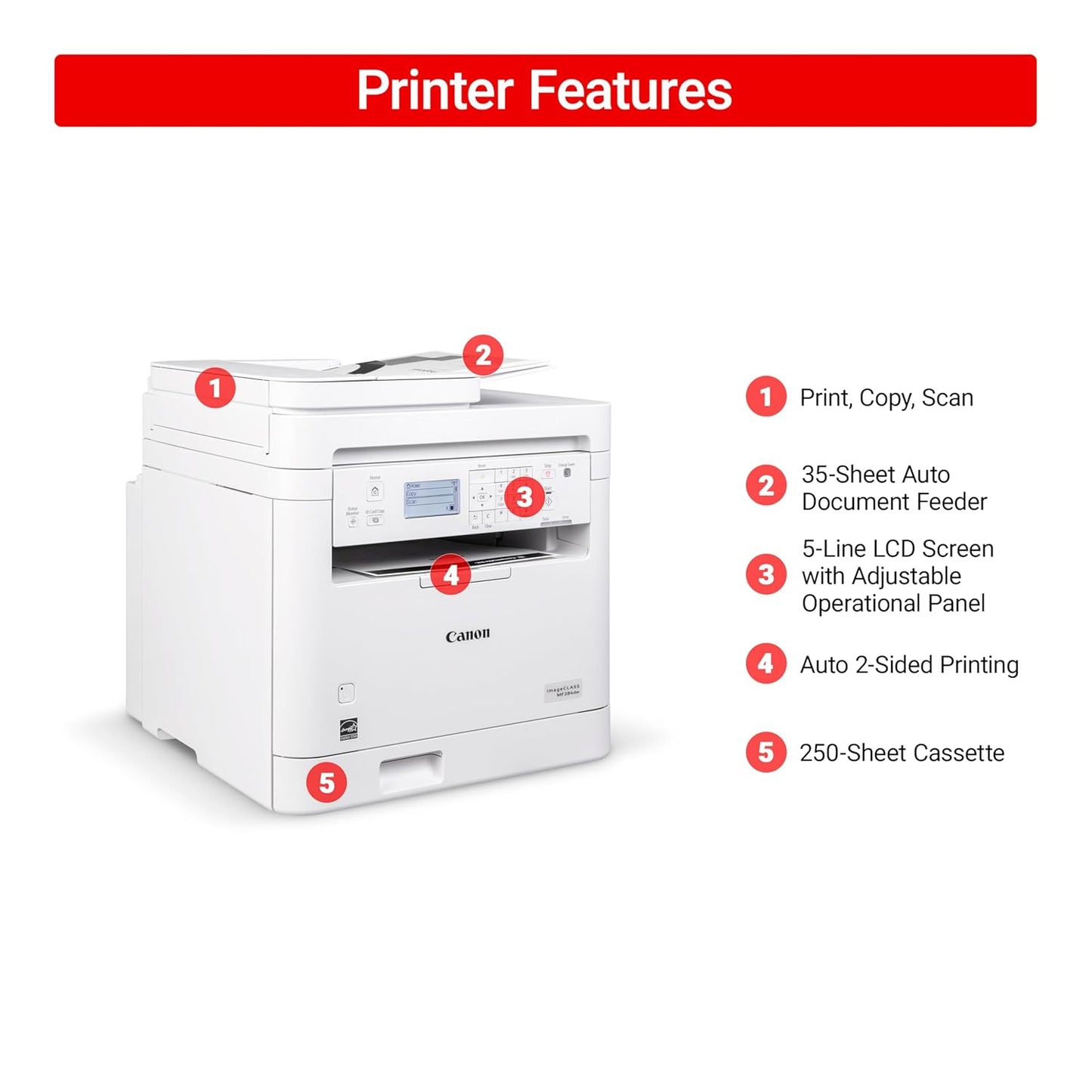 Canon imageCLASS MF284dw MULTI-FUNCTION Laser Printer | Print | Sacan | Copy | Wifi | A4(21x29.7cm)