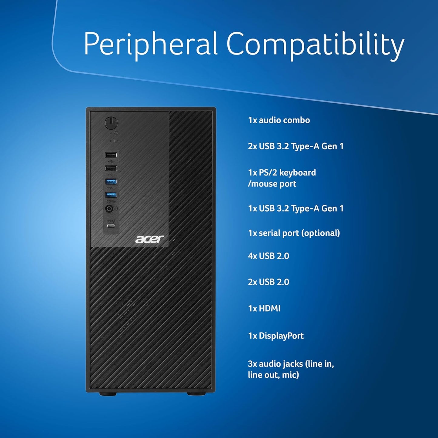 Acer Veriton (UD.30KSI.127) Desktop, 12th Gen, Intel Core i3 12100 Processor, Intel UHD Graphics 730, 8 GB DDR4, 512 GB, Windows 11 Home, Black, 15.7L, M200-H610