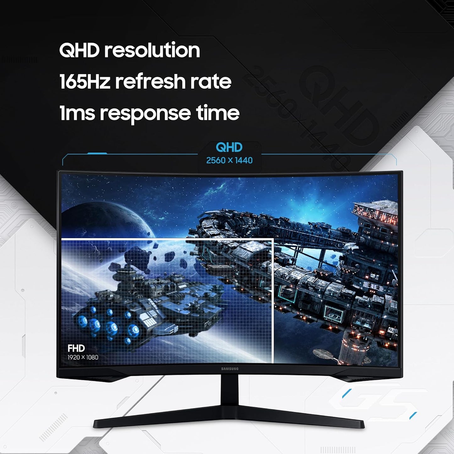 Samsung 27" (68.5cm) Odyssey G5 2K Curved Gaming Monitor|QHD 2560 X 1440|1000R Curved|165Hz|1ms(MPRT)|300nits|Ports-HDMI,DP,Headphone|DP Cable|HDR10|FreeSync|LS27CG550EWXXL|Black