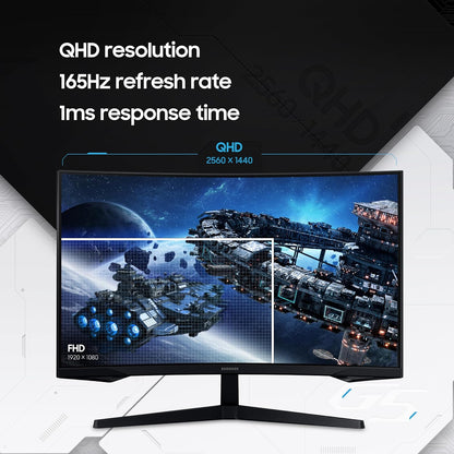 Samsung 27" (68.5cm) Odyssey G5 2K Curved Gaming Monitor|QHD 2560 X 1440|1000R Curved|165Hz|1ms(MPRT)|300nits|Ports-HDMI,DP,Headphone|DP Cable|HDR10|FreeSync|LS27CG550EWXXL|Black