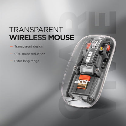 Acer Clearview Transparent Wireless Mouse with Triple-Mode Connectivity, Silent Click Tech