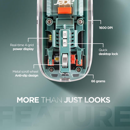 Acer Clearview Transparent Wireless Mouse with Triple-Mode Connectivity, Silent Click Tech