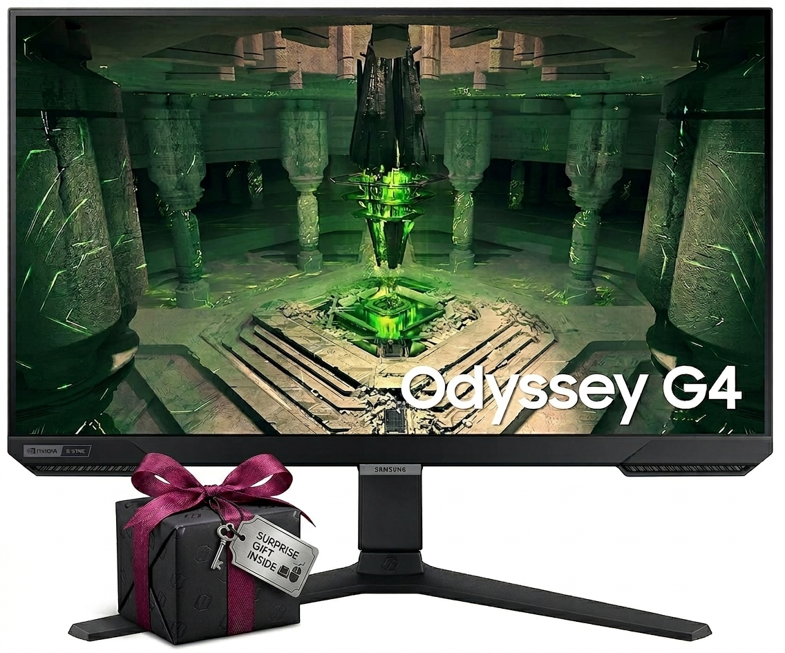 Samsung 27" (68.4cm) Odyssey G4 IPS Gaming Monitor|FHD 1920 x 1080|240Hz|1ms|400nits|SRGB 99%|Ports-HDMIx2,DP,Headphone|DP Cable|Height-Tilt-Pivot Adjustable Stand|Nvidia G-Sync|LS27BG400EWXXL|Black