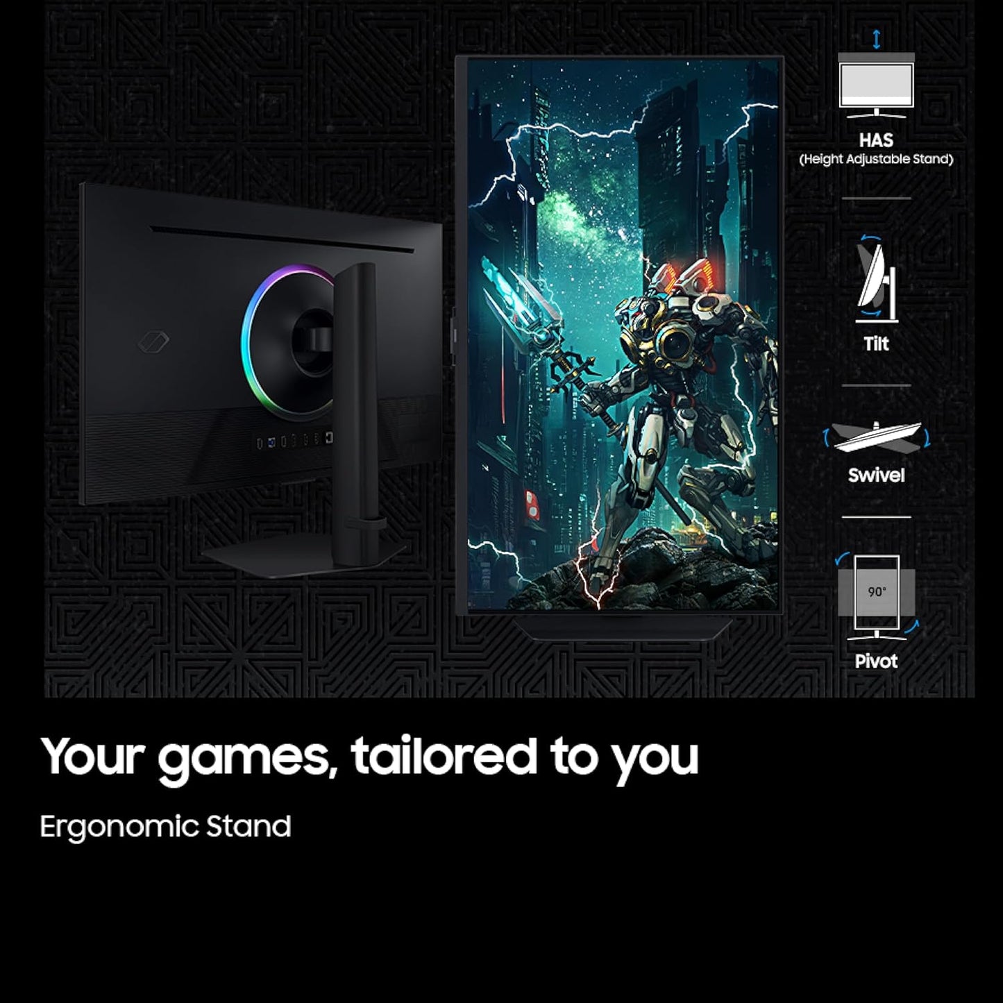 Samsung 27"(68.5cm) Odyssey G7 4K Smart Gaming Monitor|UHD 3840 x 2160|Fast IPS panel|144 Hz|1ms|OTT Apps|VESA DisplayHDR400|Speakers|FreeSync Premium|LAN|WiFi|Bluetooth|HAS Pivot|LS27DG700EWXXL|Black