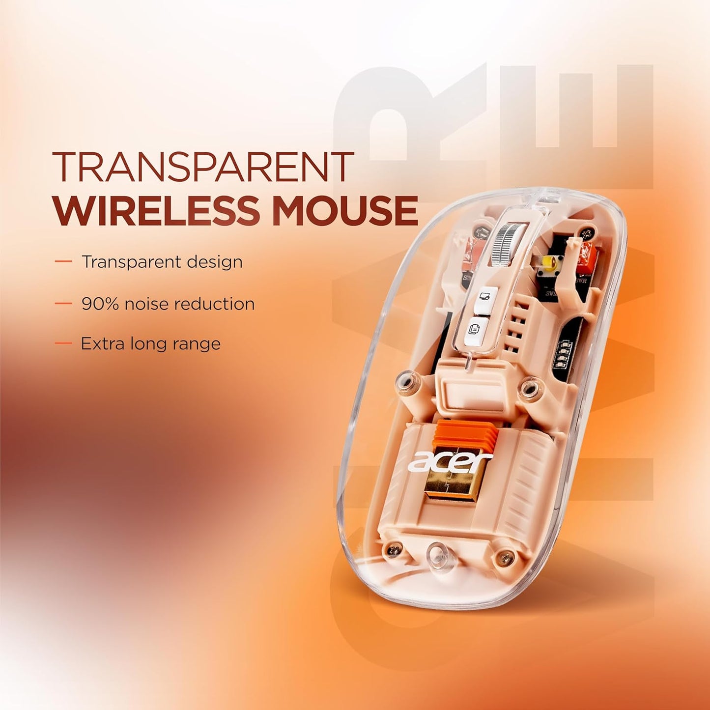 Acer Clearview Transparent Wireless Mouse with Triple-Mode Connectivity, Silent Click