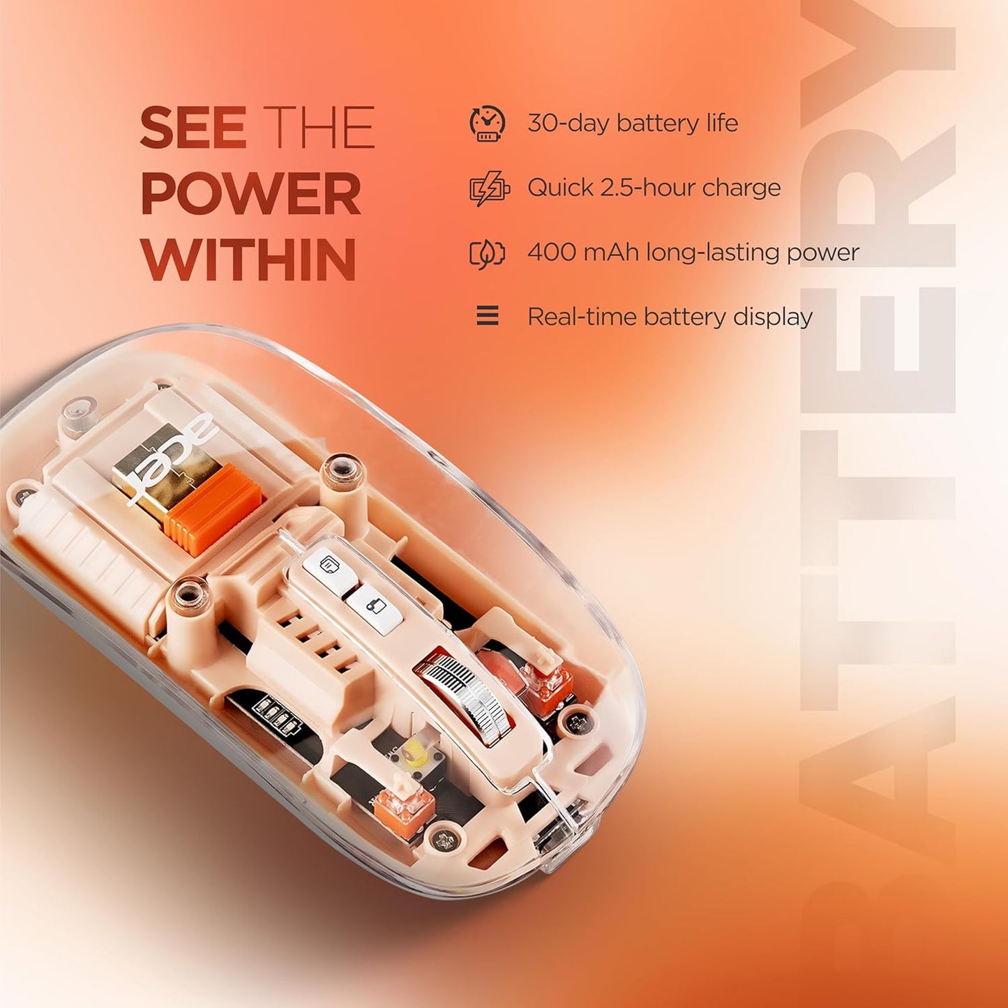 Acer Clearview Transparent Wireless Mouse with Triple-Mode Connectivity, Silent Click