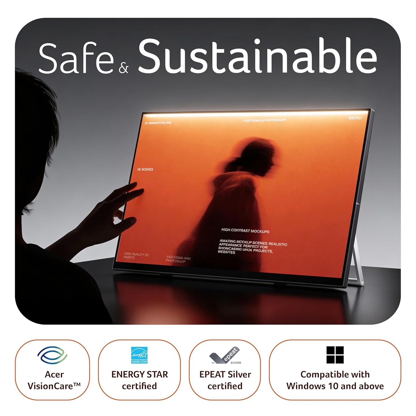 Acer UT272 27 Inch Touch Screen Monitor | Full HD IPS | 10-Point Multi-Touch | 7H Scratch-Resistant Glass | 75Hz AdaptiveSync | HDMI, DisplayPort, USB HUB | Built-in Speakers | Energy Star | Black
