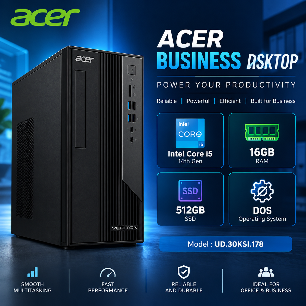 Acer Veriton M200 Desktop PC | Intel Core i5 14th Gen | 16GB RAM | 512GB SSD | DOS | UD.30KSI.178